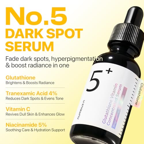 numbuzin No.5 Vitamin Concentrated Serum, Glutathione & Vitamin Serum, Korean Skincare, Tranexamic Acid 4%, Niacinamide 5%, Glutathione + Vitamin C Complex for a Radiant-Looking Glow 1.01 fl oz