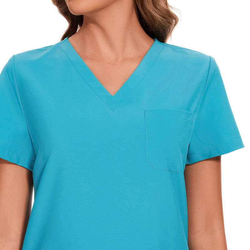 COZYFIT Scrubs for Women Set - Stretch V-Neck Scrub Top & Jogger Pant with 8 Pockets, Yoga Waistband, Anti Wrinkle, Slim Fit Women Scrubs - Teal, XS