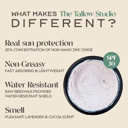 Everyday Tallow Mineral Sun Balm ~ SPF 30 | 100% Grass-Fed & Organic | Face & Body | Naturally Scented with Frankincense & Lavender Oil | Zinc Oxide | Water Resistant (2oz)