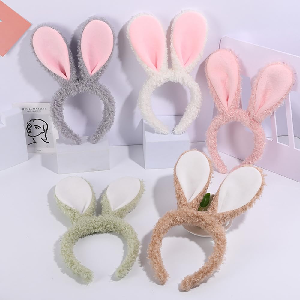 Xansema Women Girls Plush Bunny Headband Cute Rabbit Ear Hairband Halloween Cosplay Costume Party Headwear (A-Pink)