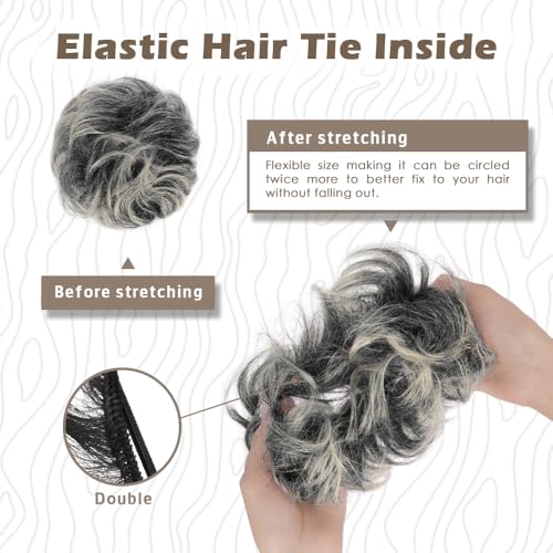 BARSDAR 100% Human Hair Bun Extension - Gray Messy Bun Scrunchie