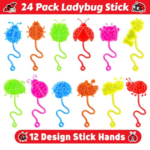 48PCS Ladybug Party Favors - 24PCS Temporary Tattoos & 24PCS Stick Hands Party - Perfect Birthday Party Supplies, Goodie Bag Stuffers, Treasure Box Toys, Classroom Prizes, and Student Gifts