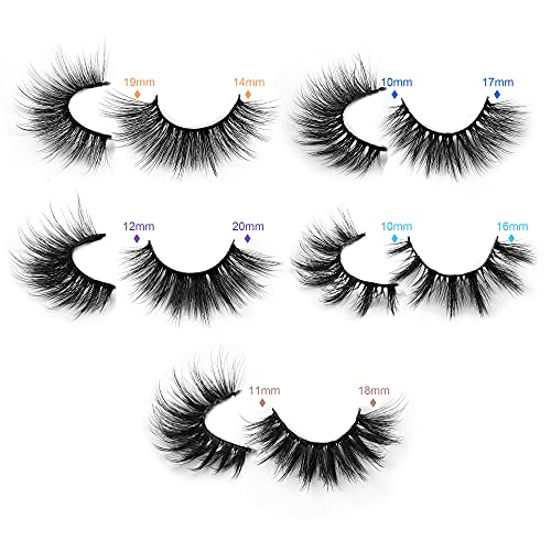 3D Wispy Faux Mink Eyelashes - 10 Pairs Mixed with Glitter Cases