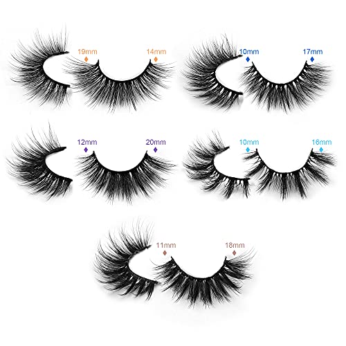 False Eyelashes Wispy 18 mm Natural 3D Faux Mink Lashes Pack 10 Pairs 10 Styles Mixed Soft Reusable Fake Eyelashes Bulk with Glitter Portable Boxes