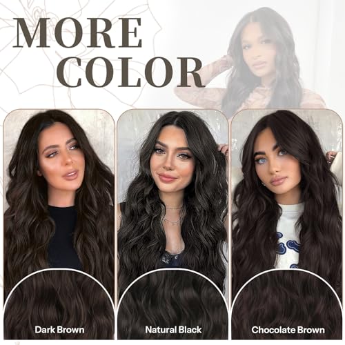 KooKaStyle Invisible Wire Hair Extensions with Transparent Wire Adjustable Size 4 Secure Clips Long Wavy Secret Hairpiece 20 Inch Dark Brown for Women