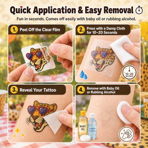 96 PC Cheetah Print Temporary Tattoos for Kids