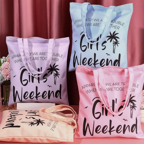 Paterr 8 Pcs Girls Weekend Trip Gifts for Women 4 Makeup Bags 4 Tote Bags Galentine Summer Vacation Bestie Friendship Favors(Weekend,Stylish Color)