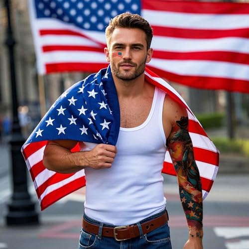 32 Sheets Independence Day Temporary Tattoos, USA Flag Patriotic Waterproof Fake Tattoos, Red White Blue Party Supplies Temp Tattoo Kits 4th of July Memorial Day, Veterans Day, Summer Festivals