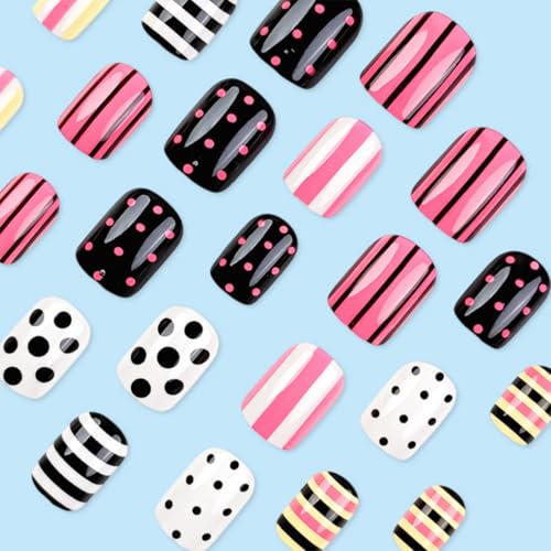 24pc Short Square Press on Nails with Summer Designs