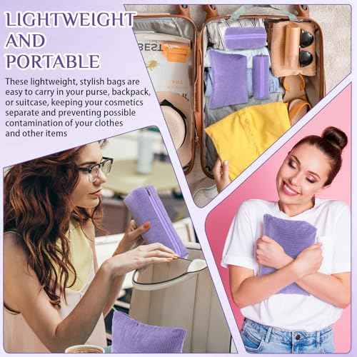 3 Pcs Makeup Bag Set for Women Corduroy Cosmetic Pouch Aesthetic Smile Travel Toiletry Bag Cute Purse Pouch Pencil Case Makeup Brushes Storage Organizer for Christmas(Purple,Solid Style)