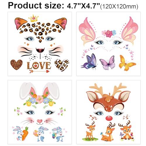 Kids Animal Face Tattoos, 10 Sheets Water Transfer Temporary Tattoos