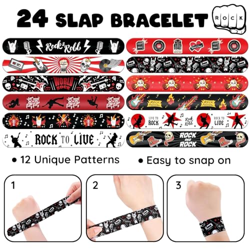 Rock and Roll Party Favors Set - 36 Tattoos & 24 Slap Bracelets