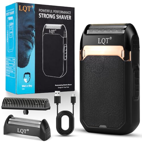 LQT? Mini Foil Shaver, Portable Cordless Electric Shaver for Men, Equipped with a Set of Replacement Heads, USB-C Charging Cable, and Cleaning Brush, Suitable for Travel and Home use (Black)
