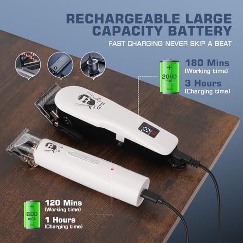 GTSPro Professional Hair Clippers & Beard Trimmer Set - White (Model 2026) with Accessories