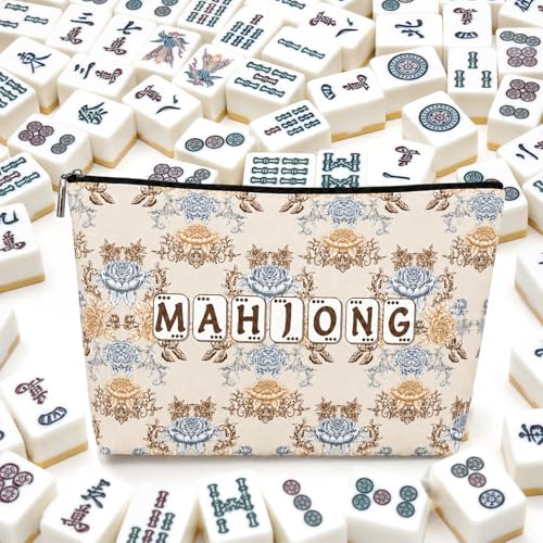 Beige Mahjong Tiles Bag with Zipper - 13x7.8 Inch for 1.2" Tiles