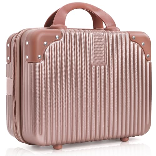 Hard Shell Cosmetic Travel Case, 17 Inch Mini Travel Hand Luggage with Elastic Band, Portable ABS Carrying Makeup Case Suitcase Train Cosmetic Bag for Travel, Camping, Business Trip