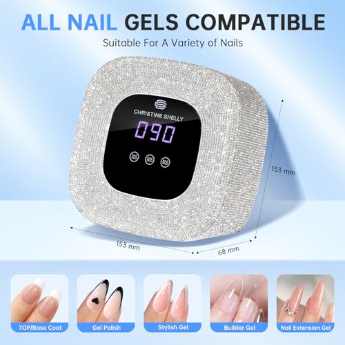 UV Nail Lamp, UV Light for Gel Nails, 48W Plug-in Mini Diamond Nail Lamp Nail Dryer with Touch Control Auto Sensor and 3 Timer Settings Nail Light Curing Lamp, Home (White Diamond)