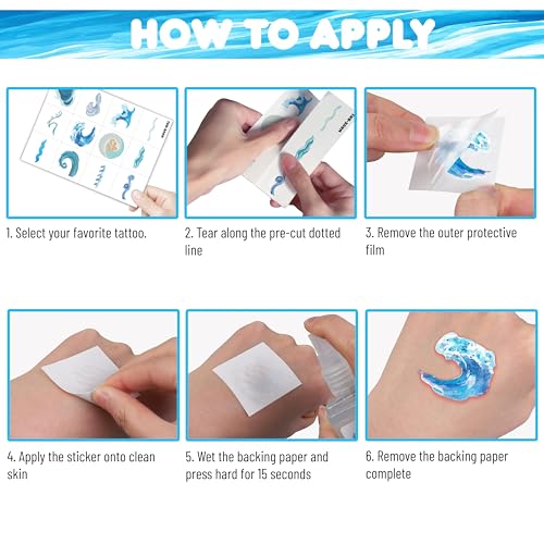 96PCS Ocean Wave Temporary Tattoos for Kids
