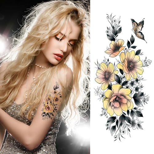 12 Sheet Large Flower Temporary Tattoo Sleeves for Women