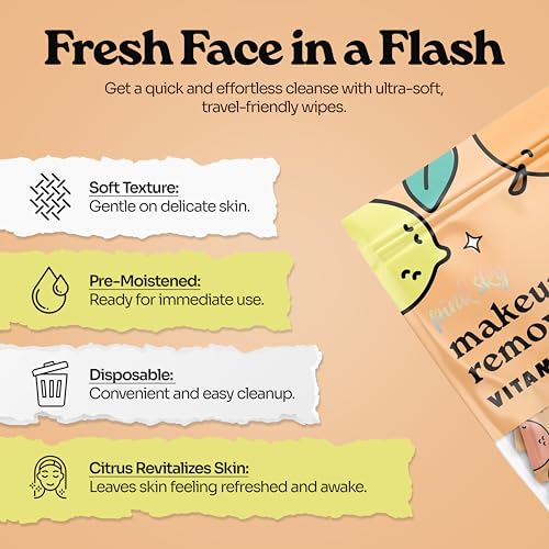 Pink Sky Makeup Remover Wipes - 40 Count, Vitamin C & Citrus