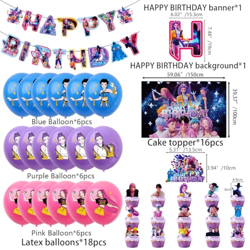 Anime Birthday Party Decorations Set - Banner, Cake Topper & Balloons