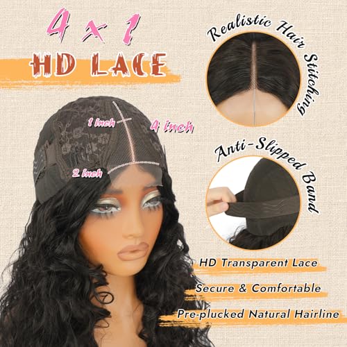 Haloo Pink Wigs for Women 21 Inch Long Wavy Curly Lace Front Synthetic Hair - Beginner Friendly