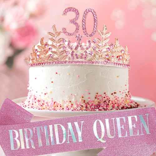 Birthday Sash Tiara Birthday Tiara Rhinestone Crown Rose Gold Birthday Queen Tiara Sash and Tiara for Women Birthday Decor Princess Tiara Cake Topper Crystals Hair Accessories for Party