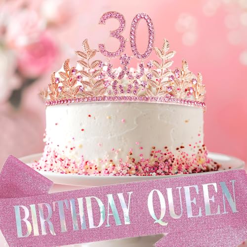 Rose Gold Birthday Queen Tiara and Sash Set with Rhinestones