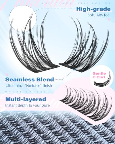 PHKERATA Wispy Lash Clusters Kit - 120pcs DIY Eyelash Extensions