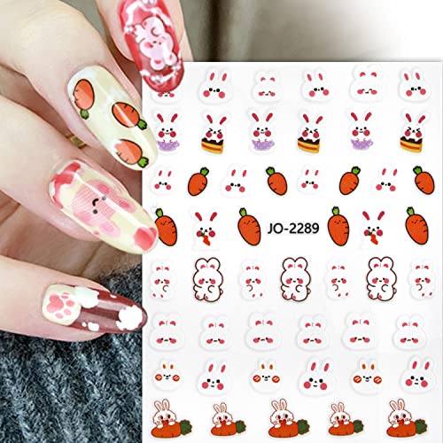 Rabbit Nail Art Stickers, Cartoon Rabbits Nail Self-Adhesive Sticker Design, Holographic Cute Rabbit Nail Art Decals Supplies for Women Girls Manicure Animal Decoration Resin Pet Transfer Decal