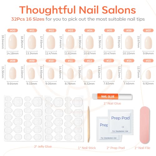 Modelones Pink White Short Press-On Nails Oval Fake Nails Kit - 32 Reusable Tips
