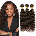 #4 Brown Deep Wave Human Hair Bundles 30-32-34 Inch