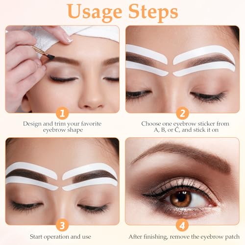 90 Pairs Eyebrow Stencils, 3 Shapes, Self-Adhesive Brow Template Kit