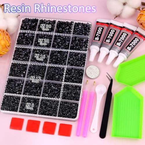 Black Rhinestones Bedazzling Kit - 35,000 Pcs with Glue & Tools, Large Pack