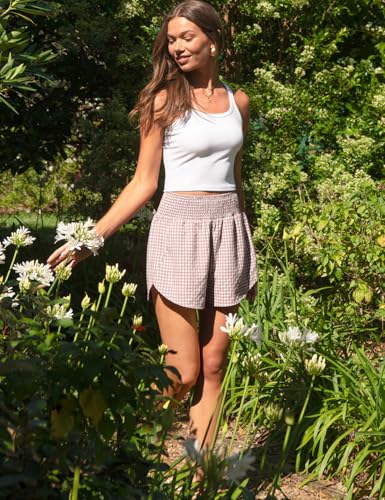 TARSE Women's Gingham Linen Shorts with Pockets