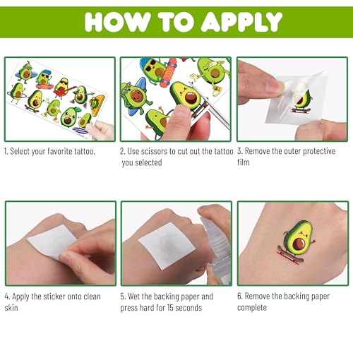 100 PCS Christmas Funny Avocado Temporary Tattoos Sticker Fruit Vegetable Mexican Fiesta Avocado Firts Birthday Party Favors Decorations Supplies Gifts Boys Girls Cute Fake Tattoo School Reward Themed