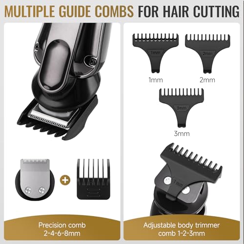 Beard Trimmer for Men - Professional Hair Clippers Zero Gapped T-Blade,Waterproof Cordless Rechargeable Electric Shaver Men's Grooming Kit for Fading & Nose Hair Trimmer, Grooming at Home