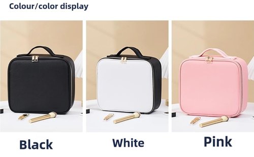 JXAUDEKK Large Capacity Travel Makeup Train Case with LED Mirror,Rechargeable LED Light for Makeup Cosmetic Case with Brushes Storage Organizer,Travel Box Cosmetic Bag for Women (pink)