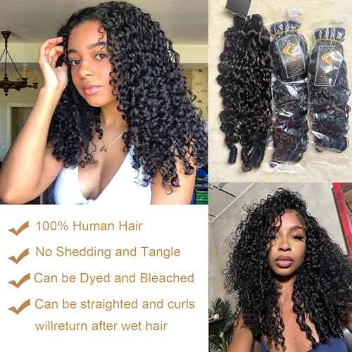 Burmese Curly Bundles Human Hair 20 22 24 Inch 3 bundies 100% Unprocessed Quick Weave 3C4A Water Wave with Spiral Curly End Real Human Hair Extensions for Woman Natural Black
