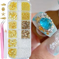 12-Grid Gold Ocean Nail Charms Set - Seashell & Starfish Designs