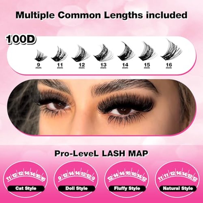 448pcs Cluster Lashes Kit 100D Volume with Bond & Tweezers
