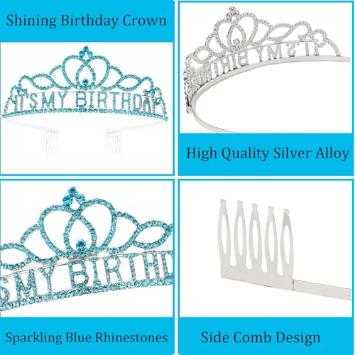 BAHABY It's My Birthday Sash & Rhinestone Tiara Set Princess Birthday Sash and Tiara for Women Birthday Decorations (Black)