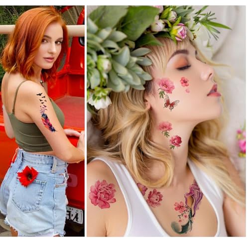 Flower Butterfly Temporary Tattoos for Women | 5-7 Day Wear