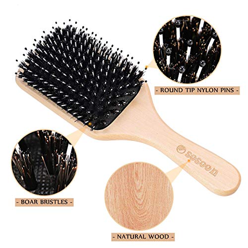 Sosoon Boar Bristle Paddle Hair Brush for All Hair Types