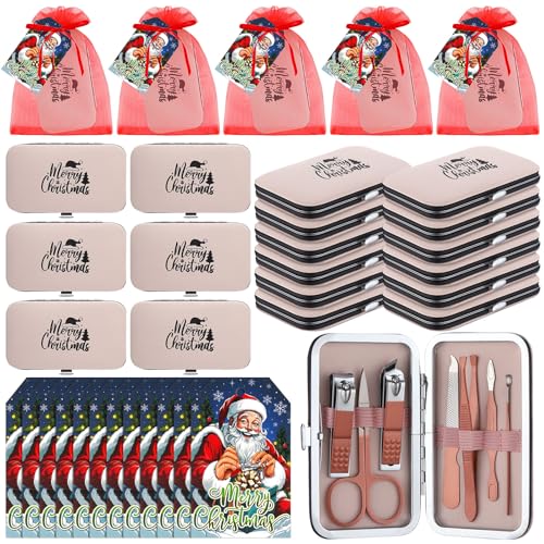12 Set Christmas Manicure Set Bulk Christmas Stocking Stuffers Women Nail Clippers Pedicure Kit 7 In1 Travel Stainless Steel Grooming Kits Funny Xmas Gifts for Employees Office Coworkers