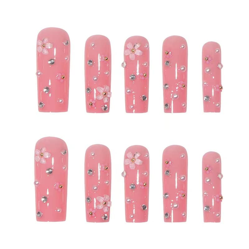 Magrace Press on Nails Long Square Fake Nails French False Nails with Designs 24 pcs Stick on Nails for Women