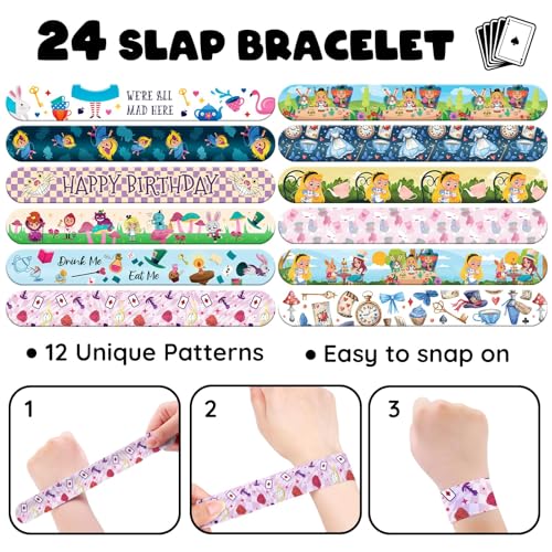 96pc Alice Party Favor Set - Slap Bracelets & Glow Tattoos