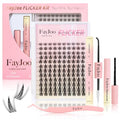 Wispy Spiky Soft Lash Clusters Kit, C Curl 8-18mm, Thin Fiber with 0.05mm Invisible Band, DIY Salon Eyelash Extension Kit with Bond Seal Remover Tweezers, Lightweight, FayJoo FLICKER 11 Kit