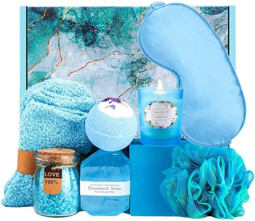 Relaxing Spa Kit Gift Basket Set - Birthday Gifts for Women - Gift for Wife, Mom, Sister, Girlfriend, Friends (Blue)