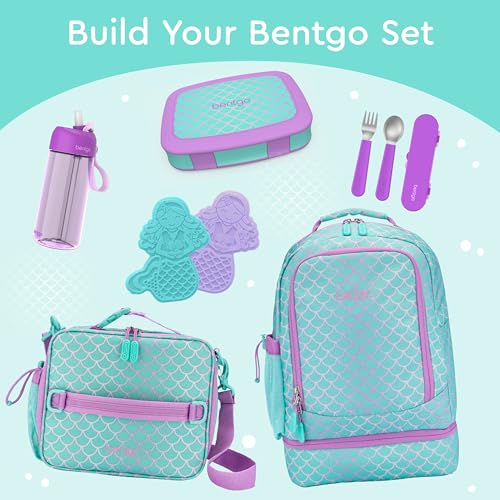 Bentgo Kids Prints Leak-Proof, 5-Compartment Bento-Style Kids Lunch Box - Ideal Portion Sizes for Ages 3-7, Durable, Drop-Proof, Dishwasher Safe, & Made with BPA-Free Materials (Mermaid Scales)